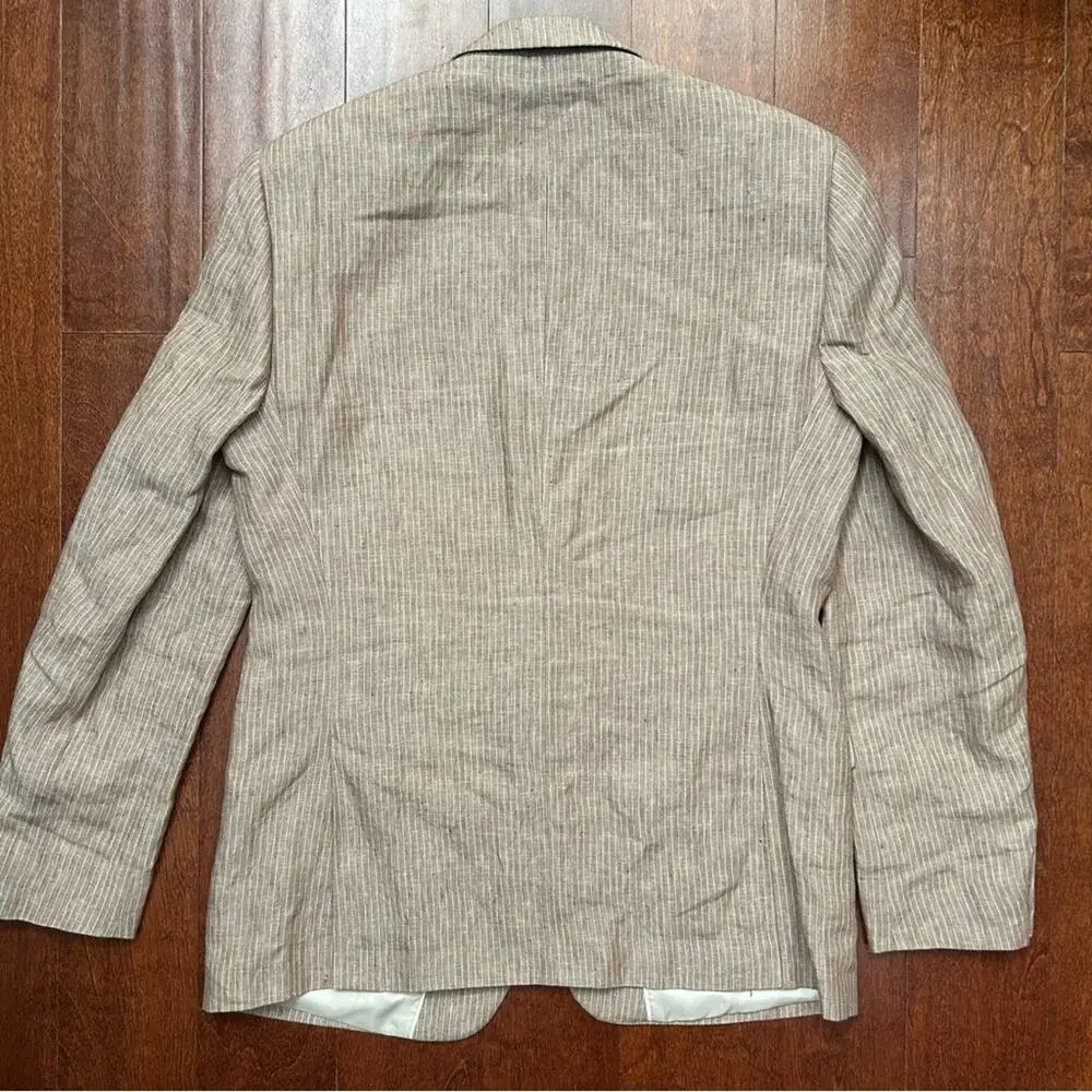 Bar III 100% Linen Light Brown Pinstripe Blazer, Size 42L